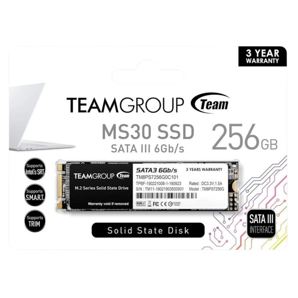Team MS30 M.2 2280 SATA III 6Gb/s SSD Up To 550/500MB/s 3Y Limited Waranty - 256GB